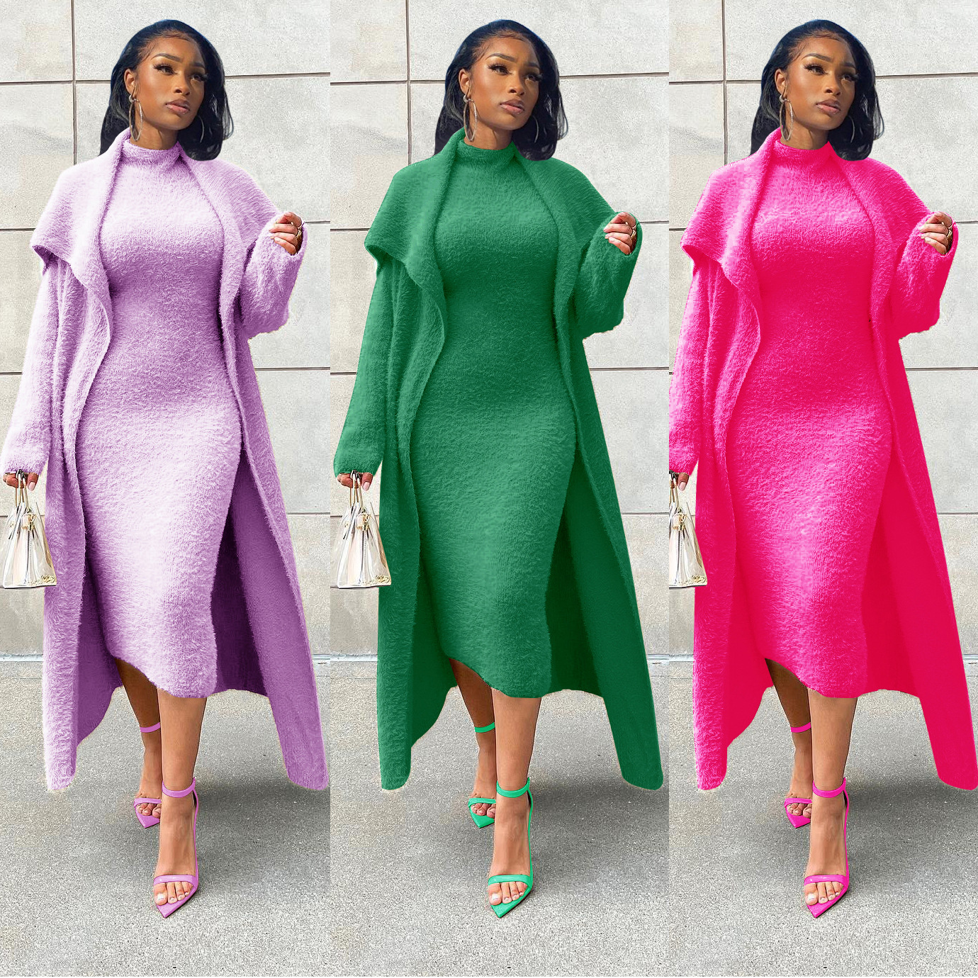 Two Piece Dress Autumn and Winter Slim Double-sided Velvet Belt Dress Cardigan Loose Long Coat Two-piece Set, Aspic
Two Piece Dress Autumn and Winter Slim Double-sided Velvet Belt Dress Cardigan Loose Long Coat Two-piece Set, Aspic