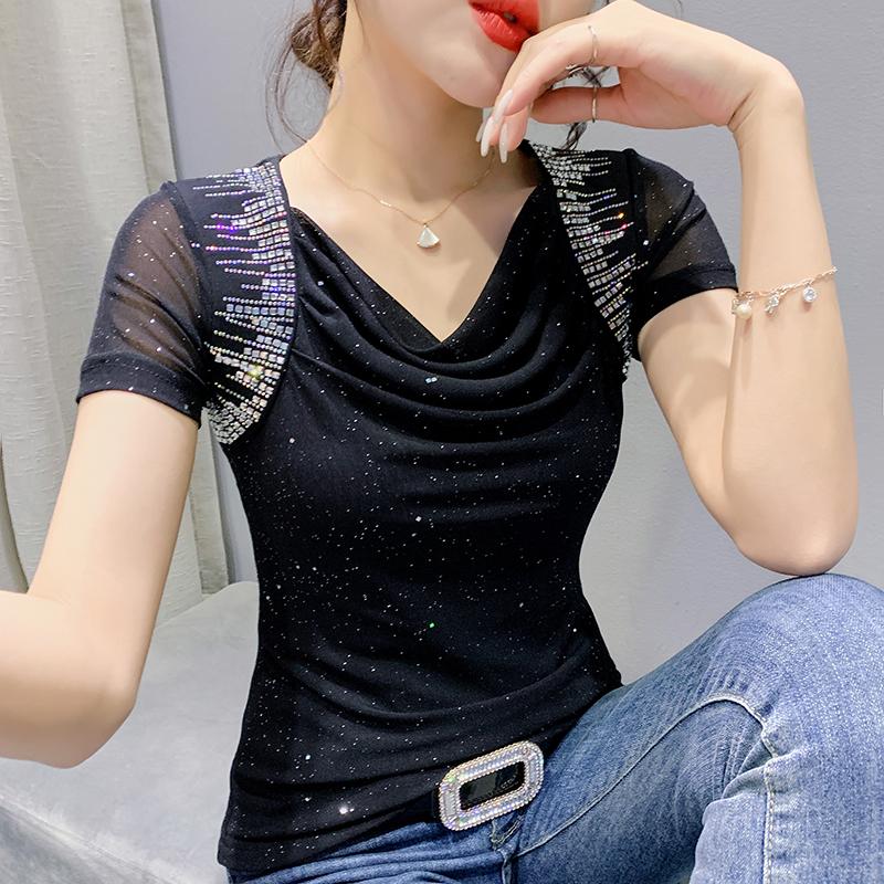 Women's T Shirts 2023 Summer V-Neck Short Sleeve Mesh Top Female Sexy Drilling Women -3XL Plus Size Clothing, Black
Women's T Shirts 2023 Summer V-Neck Short Sleeve Mesh Top Female Sexy Drilling Women -3XL Plus Size Clothing, Black