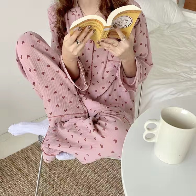 Women's Sleepwear Cotton Pajamas Korean Summer Pijama Heart Print Pyjamas Short Sleeve 2 Piece Set Suits Loungewear 230203, Pink
Women's Sleepwear Cotton Pajamas Korean Summer Pijama Heart Print Pyjamas Short Sleeve 2 Piece Set Suits Loungewear 230203, Pink