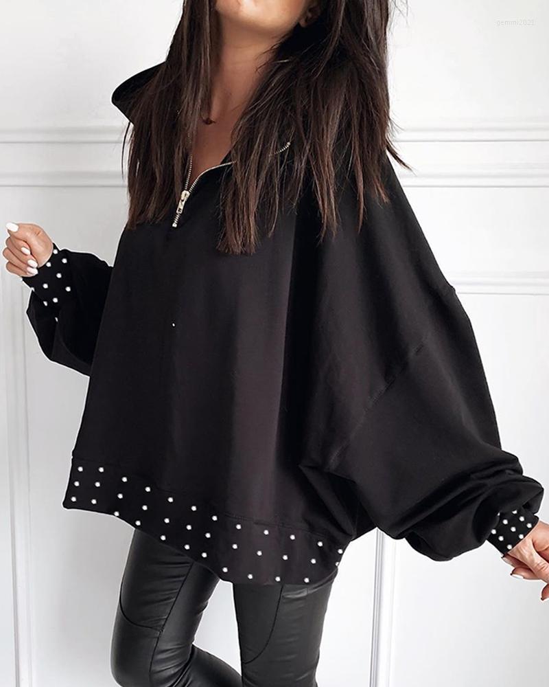Women's Hoodies Women Fashion Long Sleeve Casual Tops Female Autumn Beaded Detail Zipper Sweatshirt, Burgundy
Women's Hoodies Women Fashion Long Sleeve Casual Tops Female Autumn Beaded Detail Zipper Sweatshirt, Burgundy