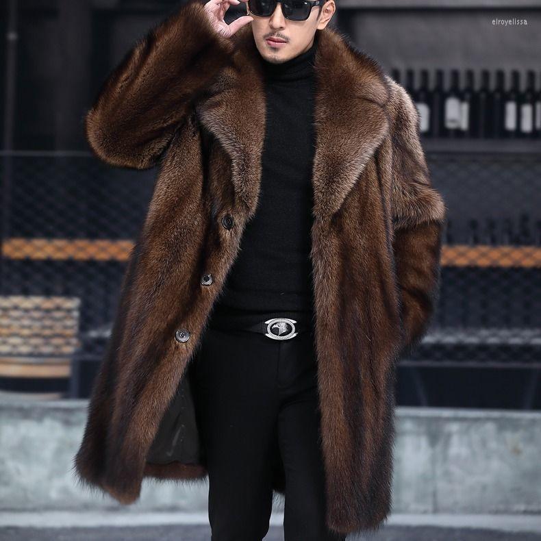 Men's Down Men Fur Coat Jacket Long Warm Outside For, Brown