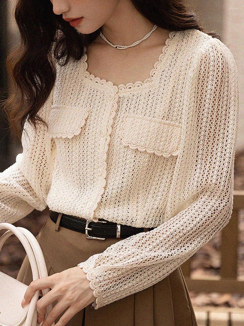 Women' Blouses Chic Hollow Out Shirt Women 2023 Long Sleeve Square Collar Single Breasted Female Spring Elegant Vintage Chemsies Tops, Khaki
Women' Blouses Chic Hollow Out Shirt Women 2023 Long Sleeve Square Collar Single Breasted Female Spring Elegant Vintage Chemsies Tops, Khaki