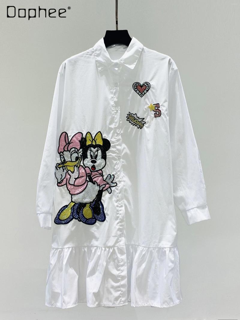 Women's Blouses 2023 Spring Summer Cartoon Embroidered Rhinestone Long Sleeve Blouse Women's Mid-Length Flounced Loose Shirt Dress, White
Women's Blouses 2023 Spring Summer Cartoon Embroidered Rhinestone Long Sleeve Blouse Women's Mid-Length Flounced Loose Shirt Dress, White
