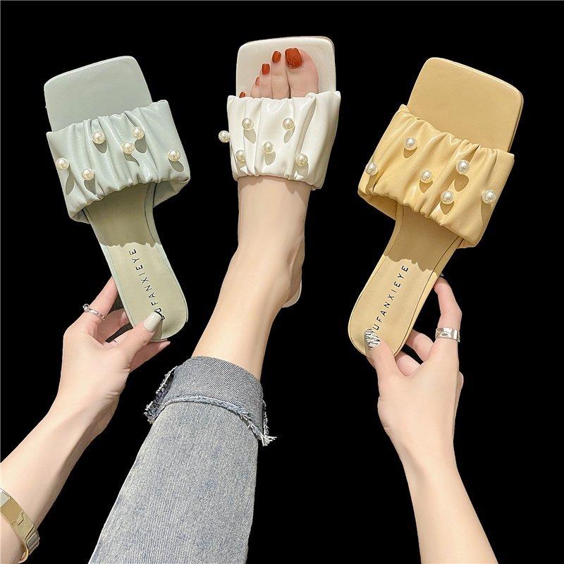 Slippers 2023 Summer Square Toe Pearl Decoration Fashion Thin High Heel Ladies Mules Elegant Female Outside Slides Sandal Shoes, White
Slippers 2023 Summer Square Toe Pearl Decoration Fashion Thin High Heel Ladies Mules Elegant Female Outside Slides Sandal Shoes, White
