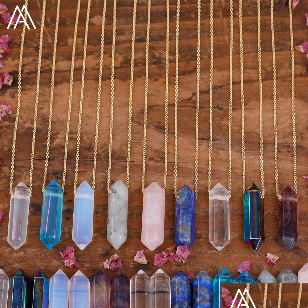 Pendant Necklaces Mineral Amethyst Pink Crystal Stick Point Stone Necklace Fashion Women Terminated Gemstones Boho Summer Gi Dhgarden Dh87Q
Pendant Necklaces Mineral Amethyst Pink Crystal Stick Point Stone Necklace Fashion Women Terminated Gemstones Boho Summer Gi Dhgarden Dh87Q