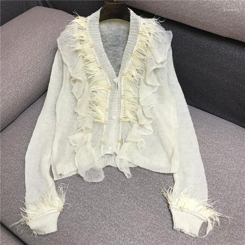 Women' Knits Poncho Women' Knitted Cardigan Ruffled V-neck Long-sleeved Wool Sweater 2023 Mohair Heavy Industry Beaded Feather, Beige
Women' Knits Poncho Women' Knitted Cardigan Ruffled V-neck Long-sleeved Wool Sweater 2023 Mohair Heavy Industry Beaded Feather, Beige