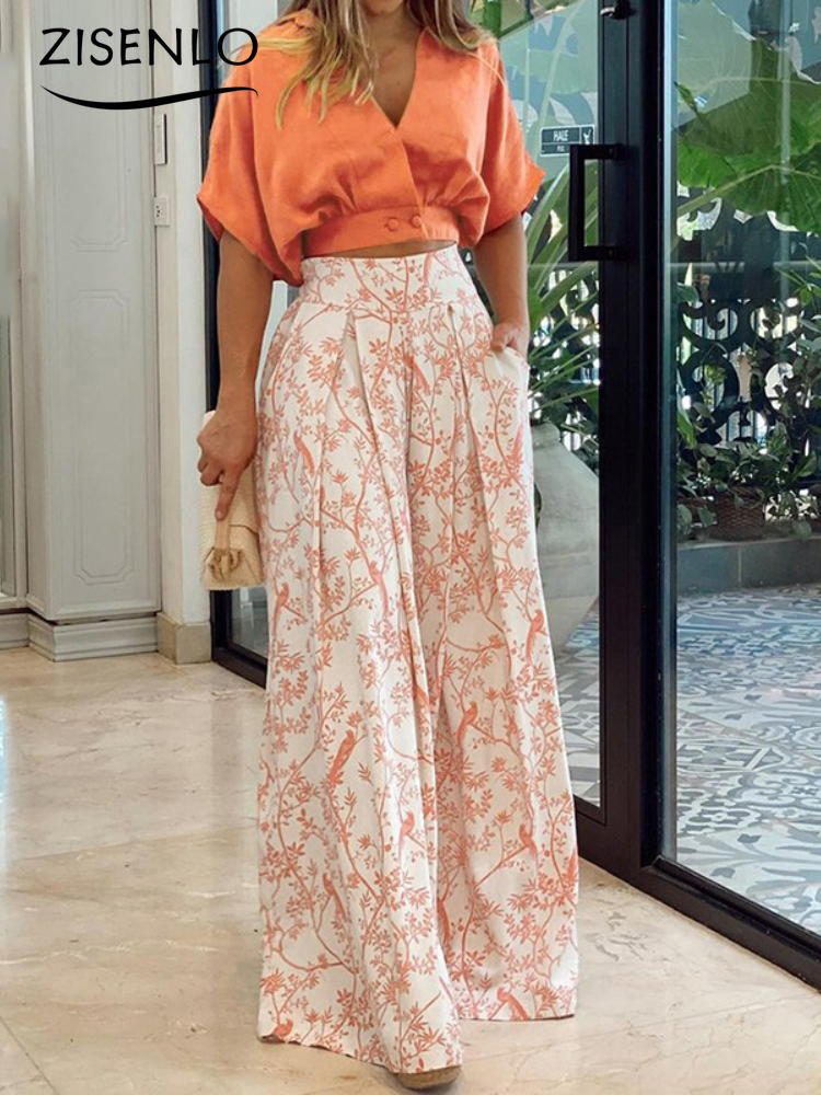 Womens Two Piece Pants VCollar Short Twopiece Shirt Jacket Printed Wideleg Suit Set Woman 2 Pieces Female Pant 230202, Orange
Womens Two Piece Pants VCollar Short Twopiece Shirt Jacket Printed Wideleg Suit Set Woman 2 Pieces Female Pant 230202, Orange