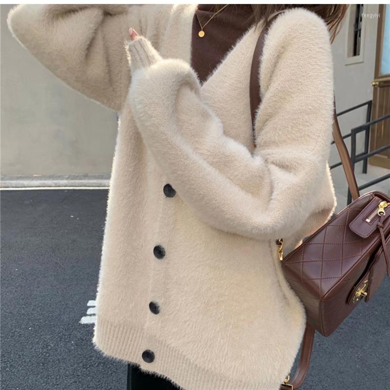 Women's Knits Mink Cashmere Cardigans Oversized Casual V-neck Knitted Sweater Korean Women Winter Warm Jumper Elegant Furry Loose Outwear, Black
Women's Knits Mink Cashmere Cardigans Oversized Casual V-neck Knitted Sweater Korean Women Winter Warm Jumper Elegant Furry Loose Outwear, Black