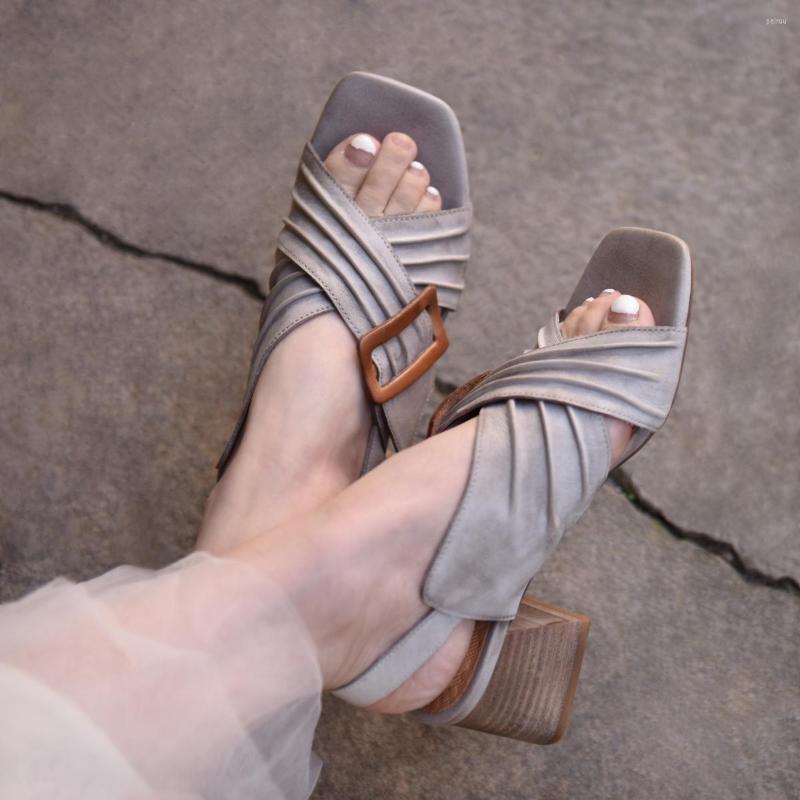 Sandals Artmu Original High Heel 6 Cm Genuine Leather Pleated Open Toe Buckle Retro Thick Summer Shoe, Gray
Sandals Artmu Original High Heel 6 Cm Genuine Leather Pleated Open Toe Buckle Retro Thick Summer Shoe, Gray