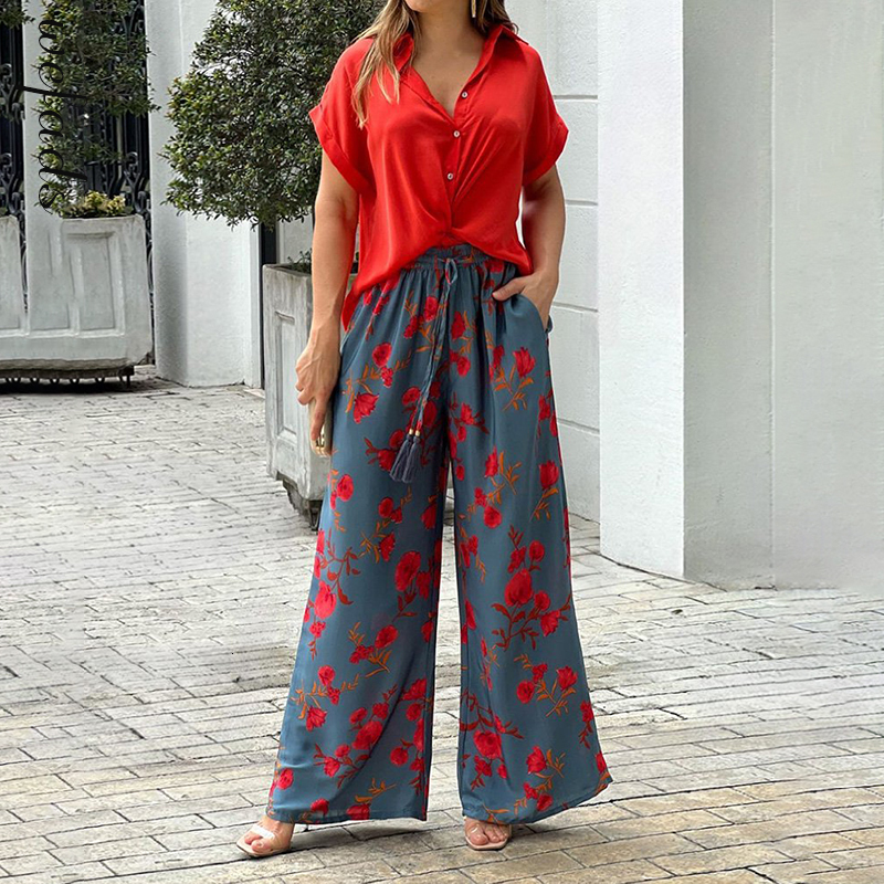 Womens Two Piece Pants Wefads Women Set Solid Color Short Sleeve Button Top Drawstring Print Wide Leg High Streetwear 230202, 01
Womens Two Piece Pants Wefads Women Set Solid Color Short Sleeve Button Top Drawstring Print Wide Leg High Streetwear 230202, 01