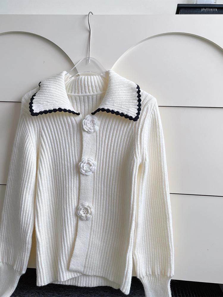 Women's Knits Vintage Floral Decoration Women French Knitted Cardigan Sweater Lapel Baggy Long Sleeve Female Knitwear Classic Elegance Basic, White
Women's Knits Vintage Floral Decoration Women French Knitted Cardigan Sweater Lapel Baggy Long Sleeve Female Knitwear Classic Elegance Basic, White