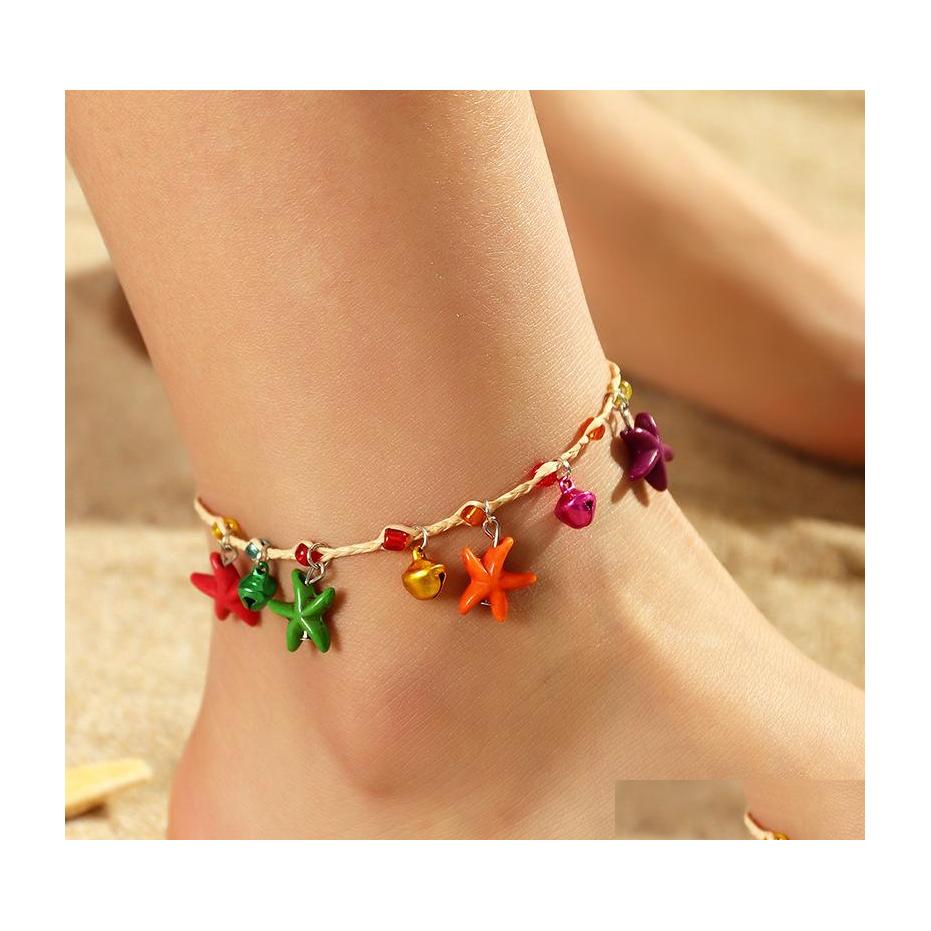 

Anklets Fashion Jewelry Handmade Woven Beach Starfish Shell Anklet Raffia Grass Colorf Gravel Foot Drop Delivery Dhudd