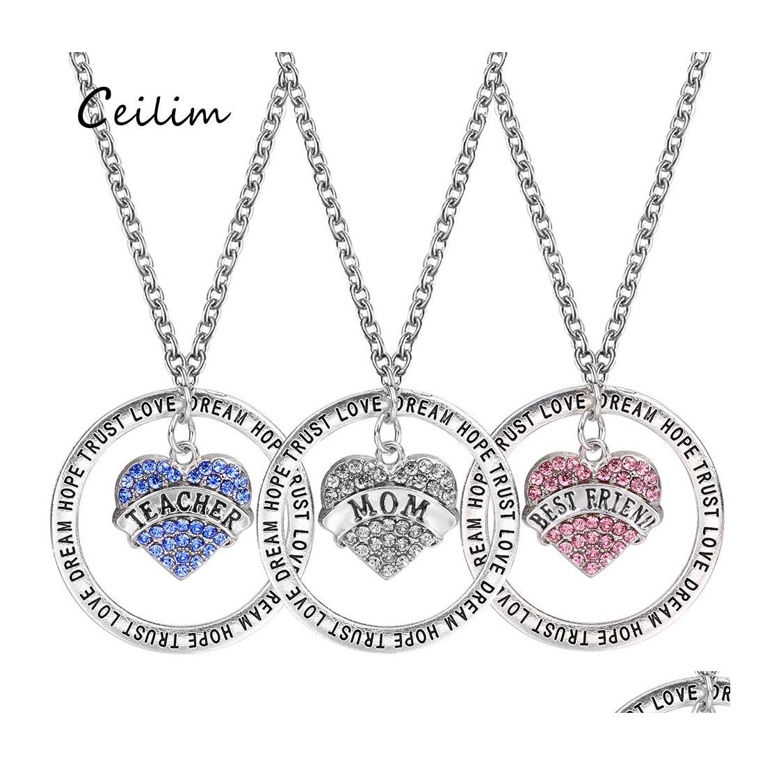 Pendant Necklaces Engraved English Letter Mom Daughter Necklace Teachers Heart Diamond Sister Charm In Drop Delivery Jewelry Pendants Ot1Zy
Pendant Necklaces Engraved English Letter Mom Daughter Necklace Teachers Heart Diamond Sister Charm In Drop Delivery Jewelry Pendants Ot1Zy