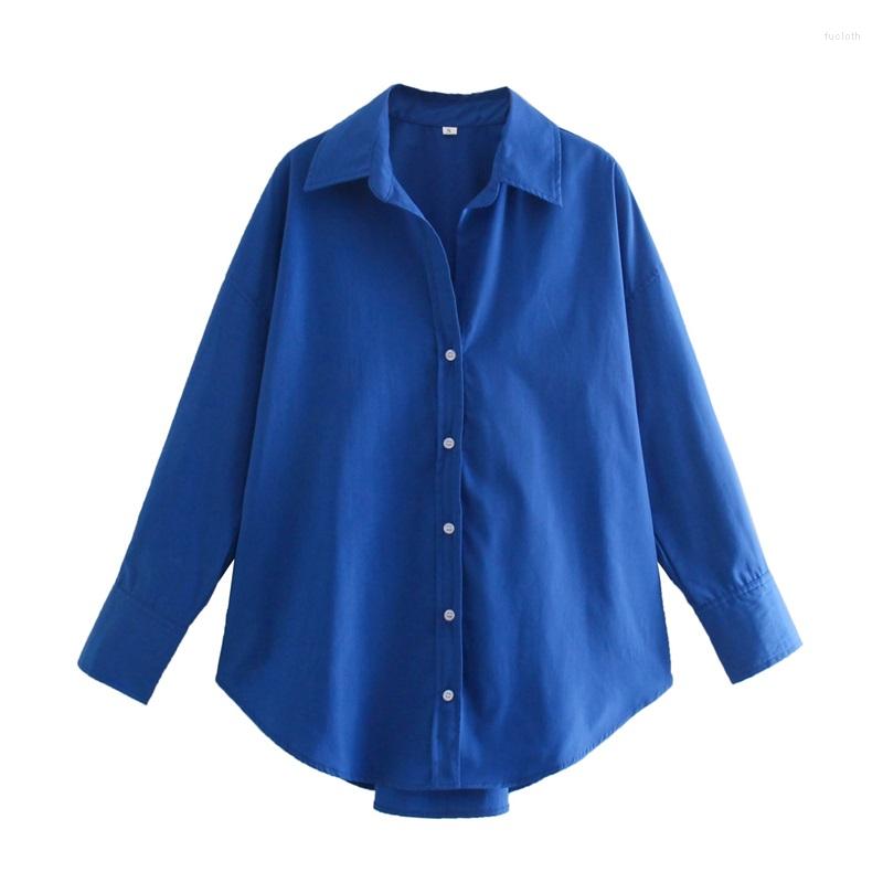

Women's Blouses ZXQJ Women 2023 Fashion Blue Asymmetry Loose Poplin Blouse Vintage Long Sleeve Lapel Buttons Female Shirts Blusas Chic Tops, Picture shown