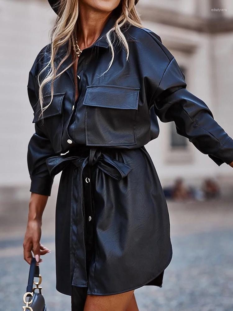 Casual Dresses Solid Color Retro PU Leather Femme Dress Elegant Lapel Single Buttons Lace Up Mini Autumn Winter Women Pocket, Black
Casual Dresses Solid Color Retro PU Leather Femme Dress Elegant Lapel Single Buttons Lace Up Mini Autumn Winter Women Pocket, Black