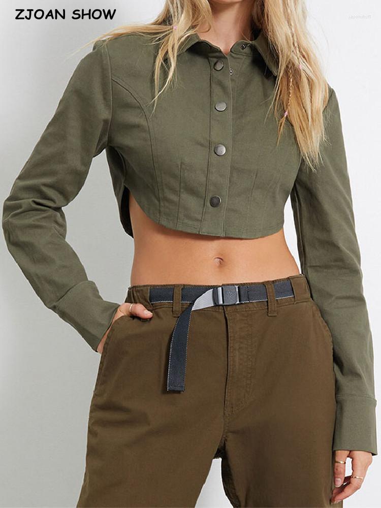 Women' Blouses Highstreet Lapel Covered Buttons Ultrashort Cropped Shirt Vintage Full Sleeve Short Women Navel Exposure Irregular Blouse, Army green
Women' Blouses Highstreet Lapel Covered Buttons Ultrashort Cropped Shirt Vintage Full Sleeve Short Women Navel Exposure Irregular Blouse, Army green