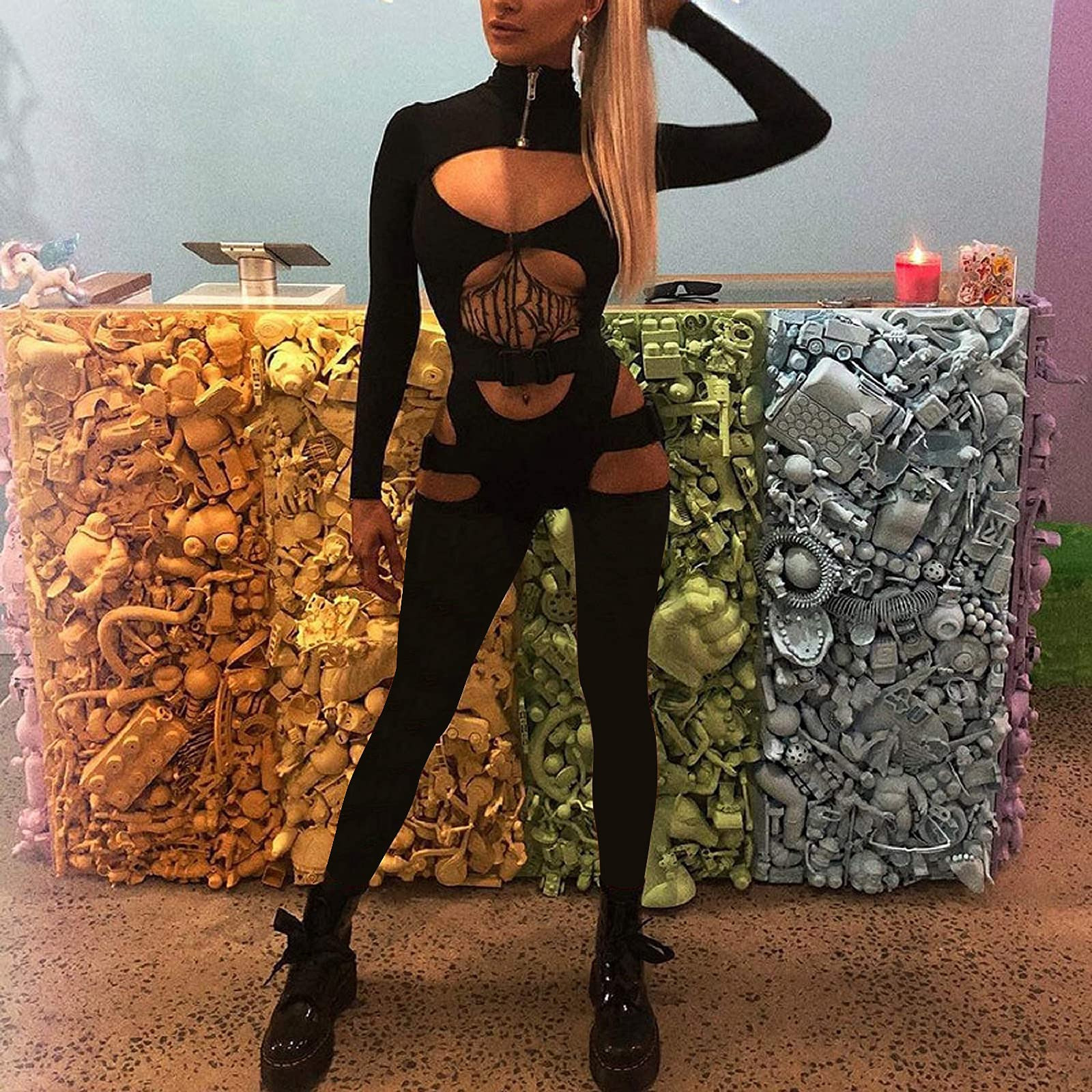 Women' Jumpsuits Rompers Hollow Out Sexy Jumpsuit Women Long Sleeve Turtleneck Buckle Bandage Bodycon Romper Jumpsuits Autumn Punk Club Playsuits Female 230203, Black
Women' Jumpsuits Rompers Hollow Out Sexy Jumpsuit Women Long Sleeve Turtleneck Buckle Bandage Bodycon Romper Jumpsuits Autumn Punk Club Playsuits Female 230203, Black