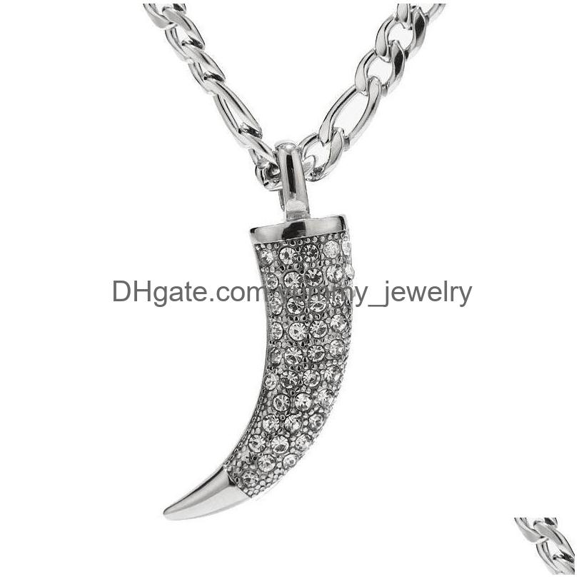 Pendant Necklaces Fashion Hip Hop Jewelry Wolf Tooth With Rhinestones Figaro Chain Stainless Steel Necklacependant Drop Delivery Pend Dht4V
Pendant Necklaces Fashion Hip Hop Jewelry Wolf Tooth With Rhinestones Figaro Chain Stainless Steel Necklacependant Drop Delivery Pend Dht4V