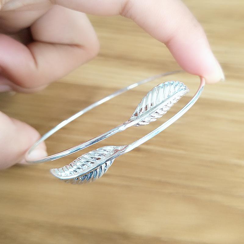 Bangle High Quality Silver Plated Leaf Charm Bracelets& Bangles For Women Wedding Jewelry Adjustable Pulseira Feminina