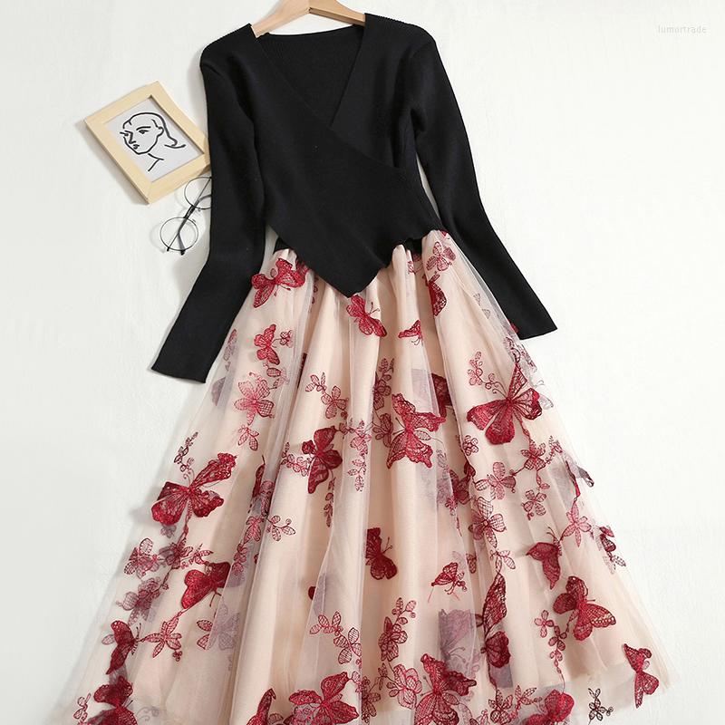 Casual Dresses WDMSNA Fashion V-neck Mesh Floral Robe 2023 Autumn Long Sleeve Vestidos Temperament Knitted Stitching A-line Dress For Women, Black
Casual Dresses WDMSNA Fashion V-neck Mesh Floral Robe 2023 Autumn Long Sleeve Vestidos Temperament Knitted Stitching A-line Dress For Women, Black