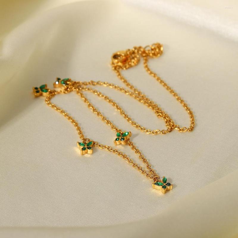 Chains Fashionable Women's Versatile Necklace 18K Gold Plated Green/white Zircon Pendant Stainless Steel Butterfly Collar
Chains Fashionable Women's Versatile Necklace 18K Gold Plated Green/white Zircon Pendant Stainless Steel Butterfly Collar