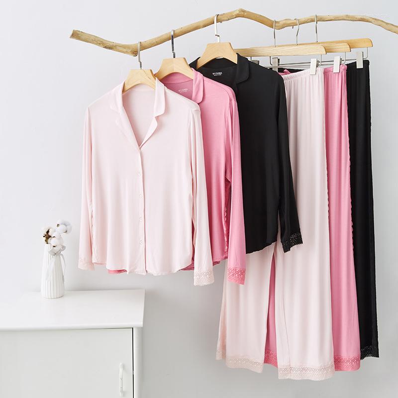 Women's Sleepwear 2023 Spring And Autumn Modal Lace Long-sleeved Trousers Pajamas Set Multi Colors Women's Home Two-piece Pyjama, Black
Women's Sleepwear 2023 Spring And Autumn Modal Lace Long-sleeved Trousers Pajamas Set Multi Colors Women's Home Two-piece Pyjama, Black