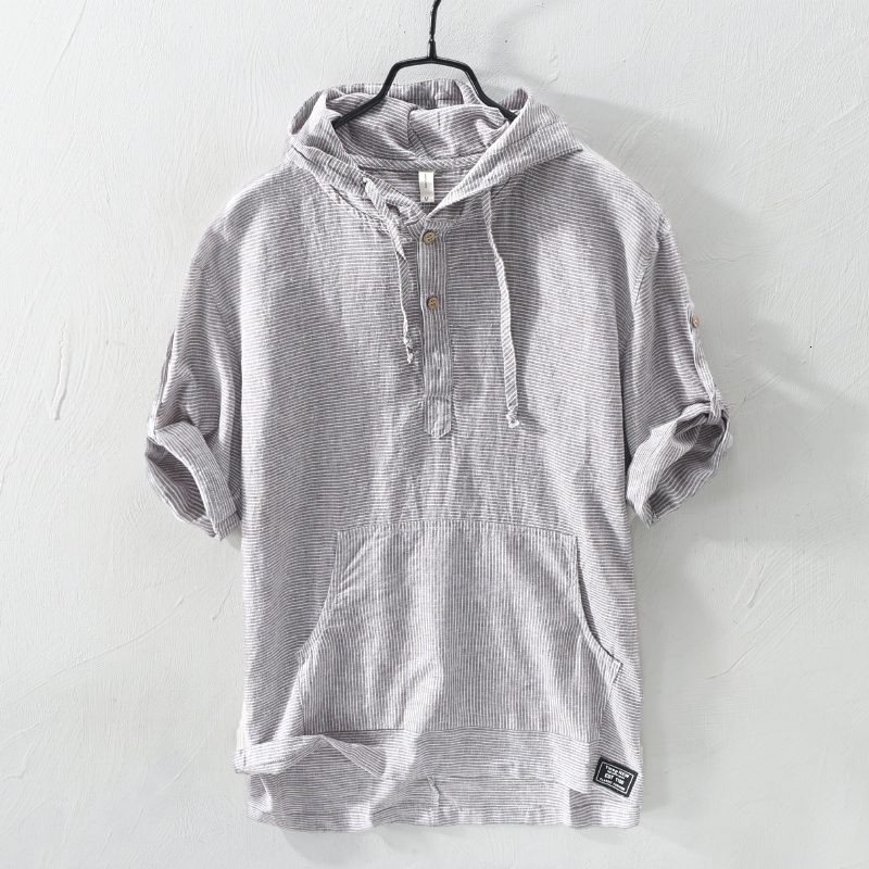 Men's Casual Shirts Summer Fashion Hooded Collar Short Sleeve Linen Cotton Tee Pullover Vintage Stripe Camisas 230202, Gray blue short
Men's Casual Shirts Summer Fashion Hooded Collar Short Sleeve Linen Cotton Tee Pullover Vintage Stripe Camisas 230202, Gray blue short