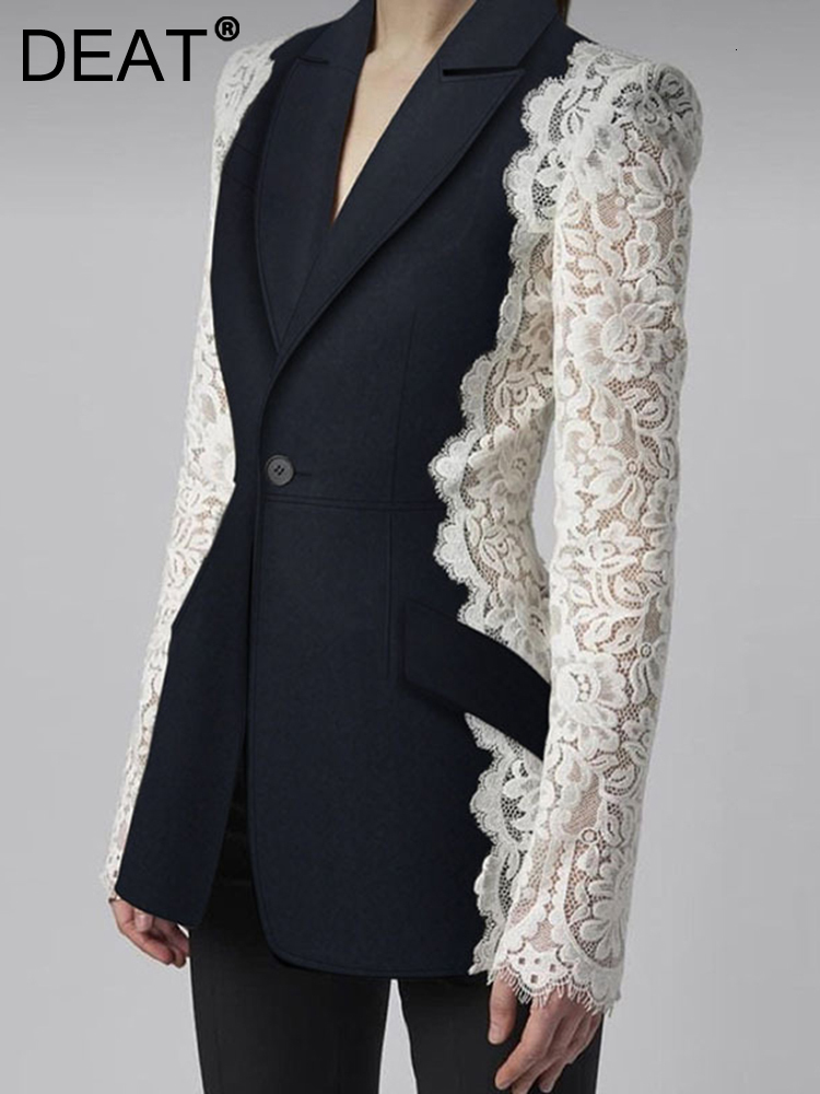 Womens Suits Blazers DEAT Fashion Blazer Notched Lace Patchwork Long Sleeve Contrast Suit Jackets Female Autumn 17A1298 230202, Black
Womens Suits Blazers DEAT Fashion Blazer Notched Lace Patchwork Long Sleeve Contrast Suit Jackets Female Autumn 17A1298 230202, Black