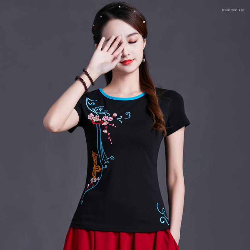 

Women's T Shirts Black Embroidered Camisetas Mujer 2023 Summer Cotton Tshirts Woman Embroidery Lady Womens T-Shirts Tops Vetement Femme, Burgundy