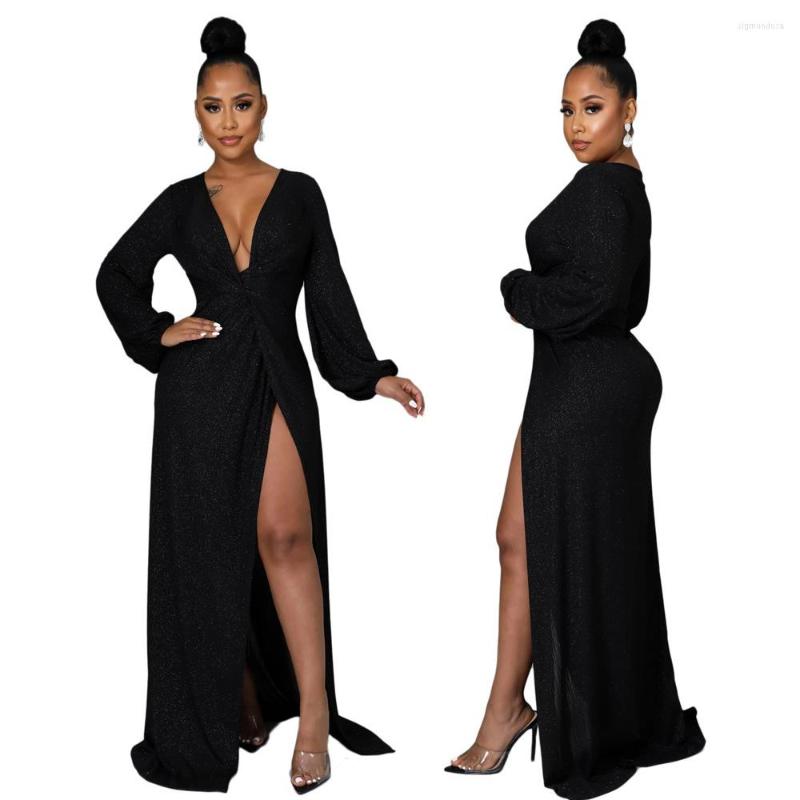 Casual Dresses Maxi Black Deep V Elegant Sexy Women Dress Long Sleeve Side Split Robe Dinner Evening Party Gowns Vestidos De Festa
Casual Dresses Maxi Black Deep V Elegant Sexy Women Dress Long Sleeve Side Split Robe Dinner Evening Party Gowns Vestidos De Festa