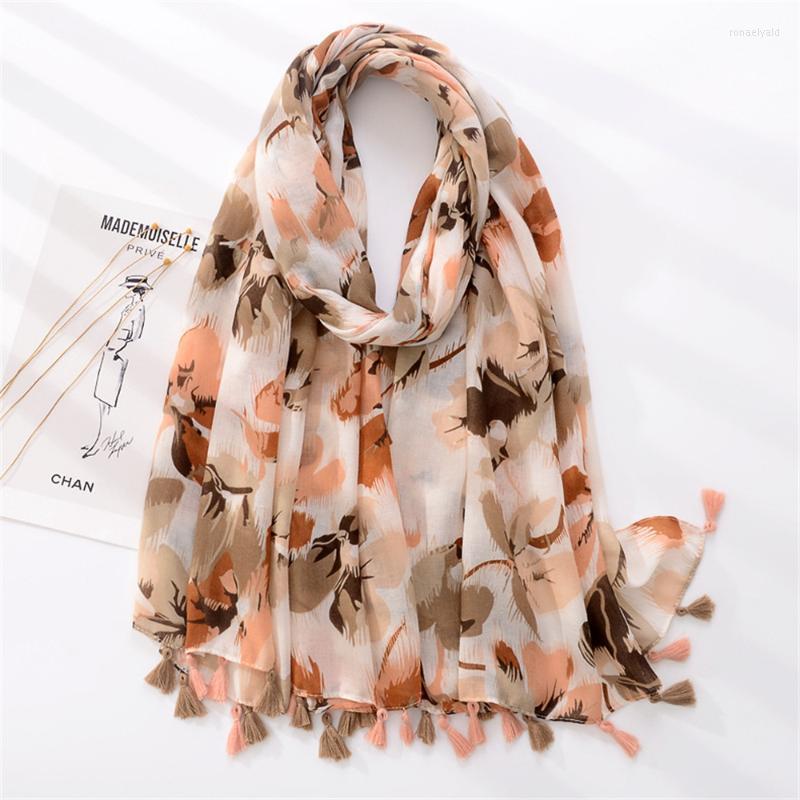 

Scarves Women Fashion Small Pansies Floral Tassel Viscose Shawl Scarf Print Voile Wrap Headband Bufandas Muslim Hijab SjaalScarves Rona22