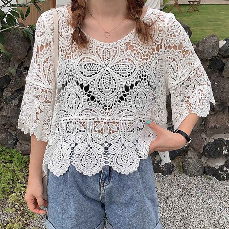 Women's Blouses & Shirts Summer Shirt Half Sleeve Floral Knitted Lace Women Vintage Embroidery Hollow Out Beige White Crop TopsWomen's, White lace blouse
Women's Blouses & Shirts Summer Shirt Half Sleeve Floral Knitted Lace Women Vintage Embroidery Hollow Out Beige White Crop TopsWomen's, White lace blouse