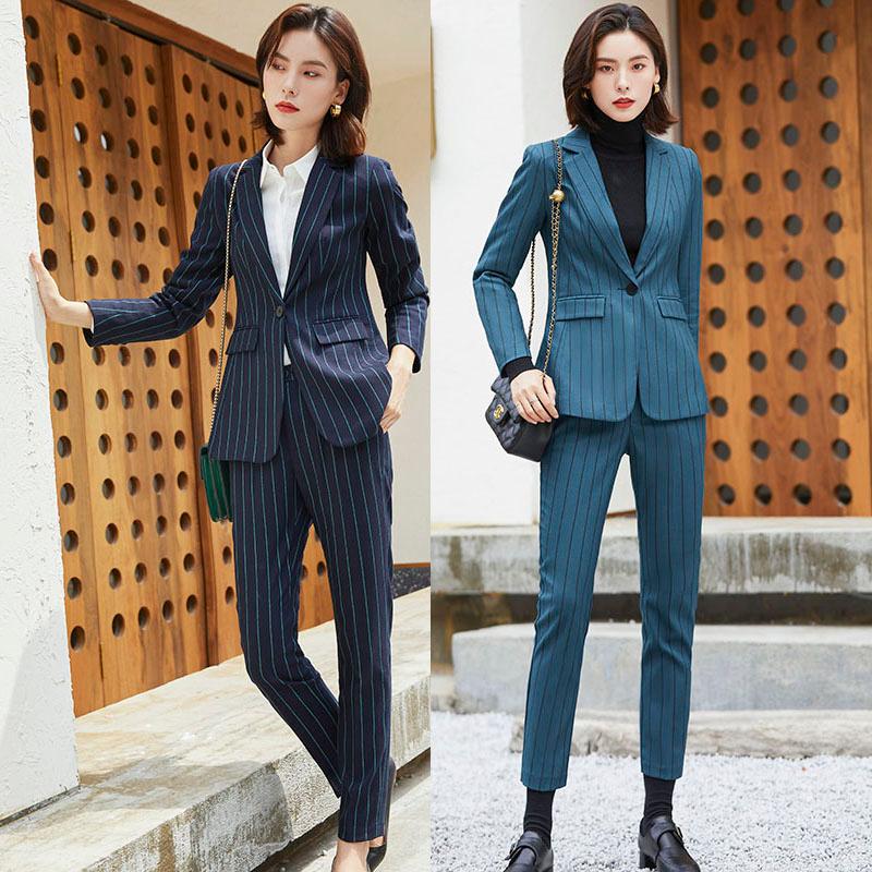 Women's Two Piece Pants Women High Quality Stripe Blazer Suit For Office Ladies 2 Pieces Set, Dark blue stripe
Women's Two Piece Pants Women High Quality Stripe Blazer Suit For Office Ladies 2 Pieces Set, Dark blue stripe