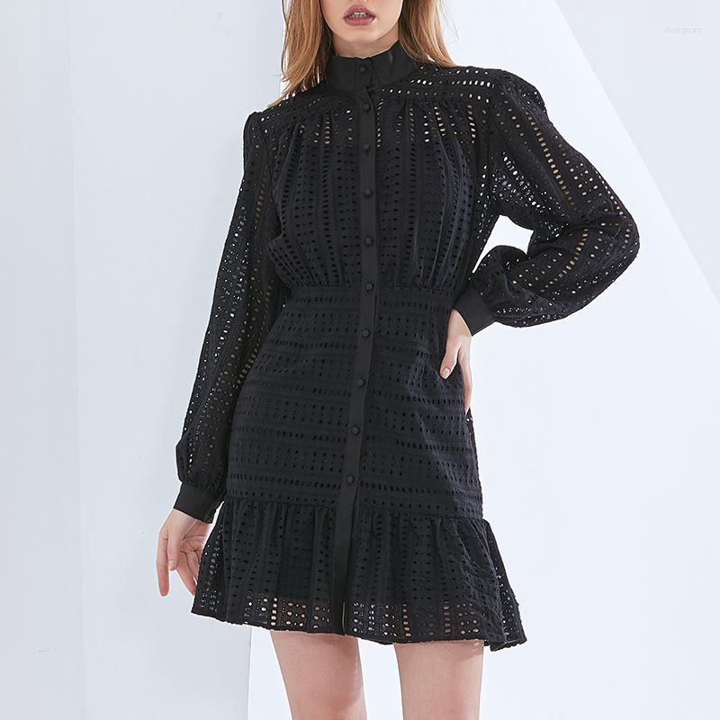 Casual Dresses Spring And Summer Solid White Black Hollow Out Chiffon Dress For Women Elegant Slim Package Hip Single Breasted Ruffle
Casual Dresses Spring And Summer Solid White Black Hollow Out Chiffon Dress For Women Elegant Slim Package Hip Single Breasted Ruffle