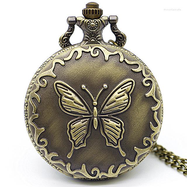 

Pocket Watches Necklace Quartz Watch Steampunk Chain Butterfly Pattern Retro Style Fob Clock For Men Women CF1095, Picture shown