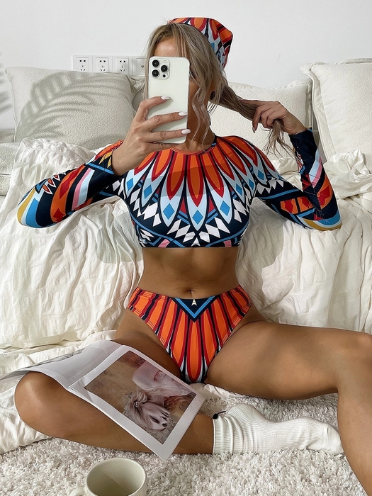 Women's Swimwear 3pack Geo Graphic High Neck Bikini Set Swimsuit Kerchief Women Print Long Sleeve Bathing Suit Beachwear Biquini 230203, Orange
Women's Swimwear 3pack Geo Graphic High Neck Bikini Set Swimsuit Kerchief Women Print Long Sleeve Bathing Suit Beachwear Biquini 230203, Orange