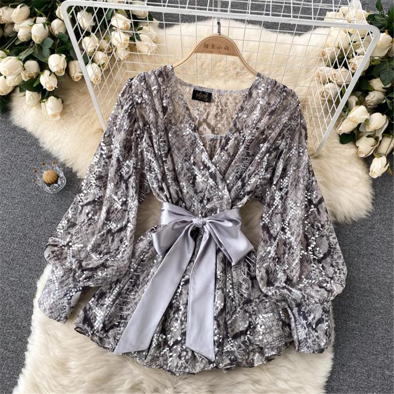 Women's Blouses Sexy Snakeskin Sequin Women Shirt V Neck Bandage Fashion Retro Autumn Female Blouse Tops Chic Shirts Clothing 2023, Gray
Women's Blouses Sexy Snakeskin Sequin Women Shirt V Neck Bandage Fashion Retro Autumn Female Blouse Tops Chic Shirts Clothing 2023, Gray