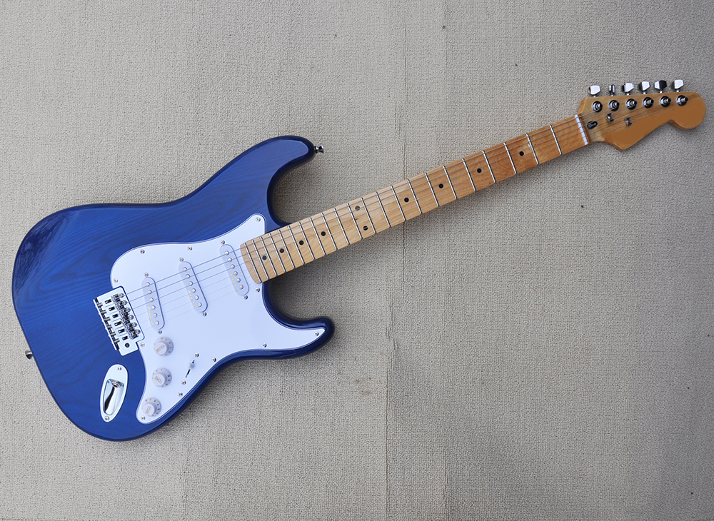 Blue Electric Guitar with ASh Body White Pickguard Maple Fretboard SSS Pickups Can be customized 
Blue Electric Guitar with ASh Body White Pickguard Maple Fretboard SSS Pickups Can be customized