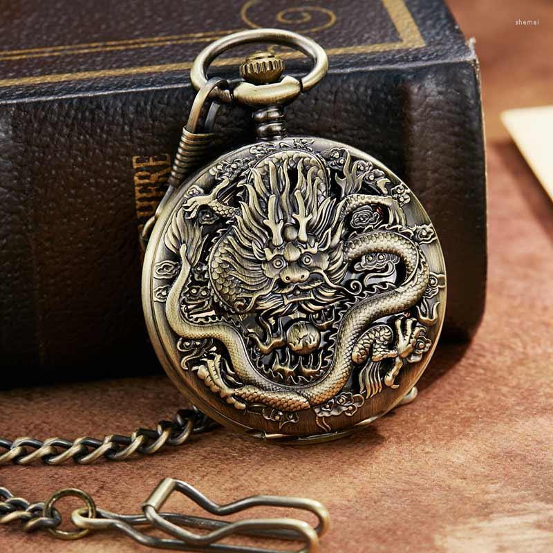 Pocket Watches Retro Bronze Dragon Mechanical Watch With FOB Chain Unique Double Side Open Skeleton Hand Wind
Pocket Watches Retro Bronze Dragon Mechanical Watch With FOB Chain Unique Double Side Open Skeleton Hand Wind