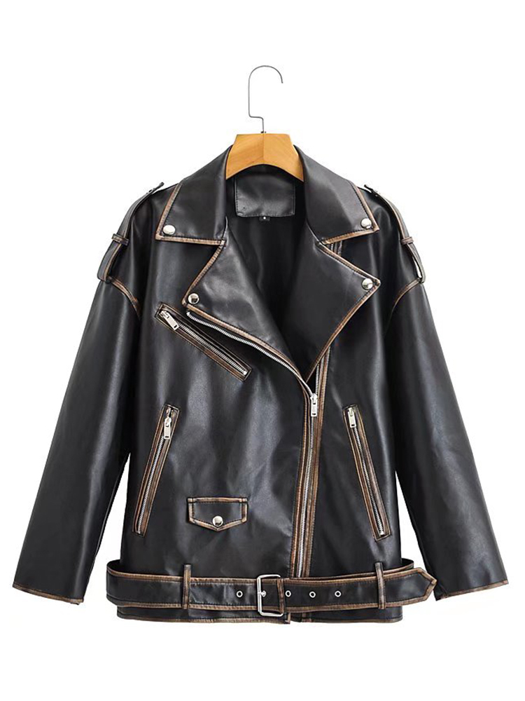 Women' Leather Faux Ailegogo Spring Autumn Women Pu Jacket Streetwear Female Moto Biker Loose Coat with Belt Outwear 230202, Black
Women' Leather Faux Ailegogo Spring Autumn Women Pu Jacket Streetwear Female Moto Biker Loose Coat with Belt Outwear 230202, Black