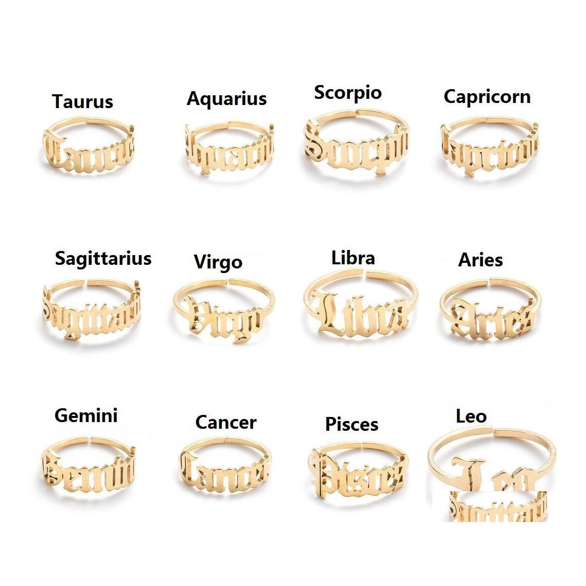 Band Rings Adjustable Stainless Steel 12 Constellations Letter Ring For Woman Opening Wedding Zodiac Finger Birthday Jewelry Gift Dr Otzhk
Band Rings Adjustable Stainless Steel 12 Constellations Letter Ring For Woman Opening Wedding Zodiac Finger Birthday Jewelry Gift Dr Otzhk