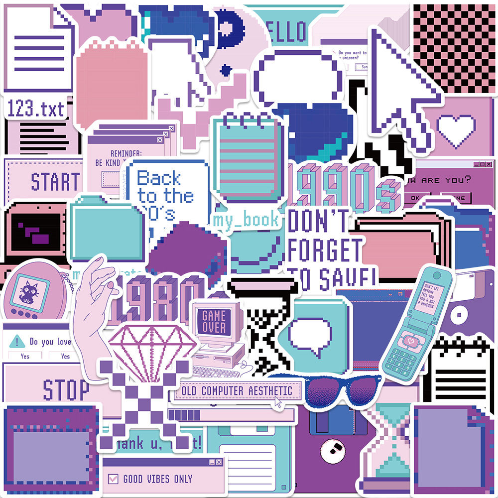 53Pcs VSCO Cute Purple Tone Cartoon Pixel Graph Stickers Pack Non-random Graffiti Car Bike Luggage Sticker Laptop Skateboard Motor Water Bottle Decals, Multi-color
53Pcs VSCO Cute Purple Tone Cartoon Pixel Graph Stickers Pack Non-random Graffiti Car Bike Luggage Sticker Laptop Skateboard Motor Water Bottle Decals, Multi-color