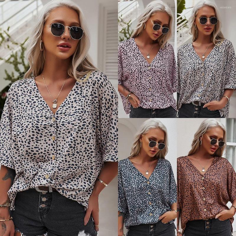 Women' T Shirts Women' Summer Leopard Shirt Half-sleeved V-neck Collar Button, Beige
Women' T Shirts Women' Summer Leopard Shirt Half-sleeved V-neck Collar Button, Beige