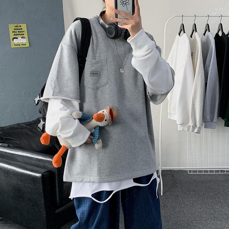 Men's Hoodies 2023 Autumn And Winter Youth Loose Fake Two-piece Splicing Sweatshirt Fashion Casual Round Neck Pullover, Gray 
Men's Hoodies 2023 Autumn And Winter Youth Loose Fake Two-piece Splicing Sweatshirt Fashion Casual Round Neck Pullover, Gray