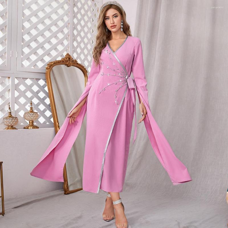 Ethnic Clothing Pink Fashion V-neck Designer Wrapped Dress Diamond Floating Sleeve Long Dresses Middle East Women Evening Vestidos
Ethnic Clothing Pink Fashion V-neck Designer Wrapped Dress Diamond Floating Sleeve Long Dresses Middle East Women Evening Vestidos