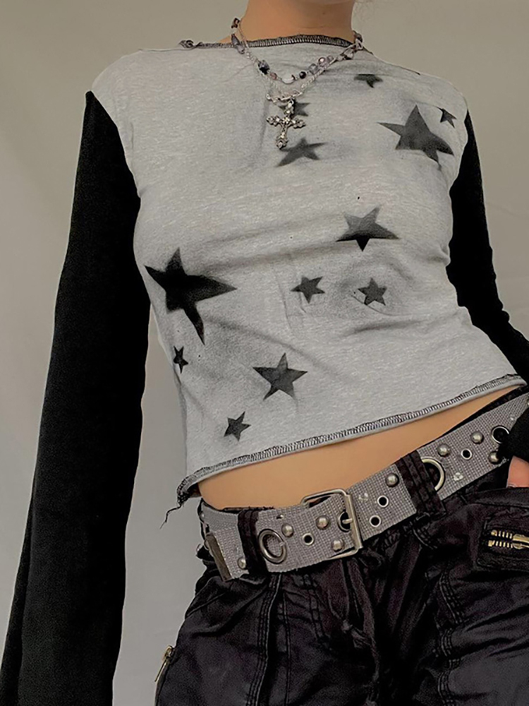 Women's T-Shirt Star T Shirt Women Vintage Crop Top Long Sleeve Female Patchwork Pullovers Casual Basic Tee Y2k Ladies Fashion Autumn 230202, Gray
Women's T-Shirt Star T Shirt Women Vintage Crop Top Long Sleeve Female Patchwork Pullovers Casual Basic Tee Y2k Ladies Fashion Autumn 230202, Gray