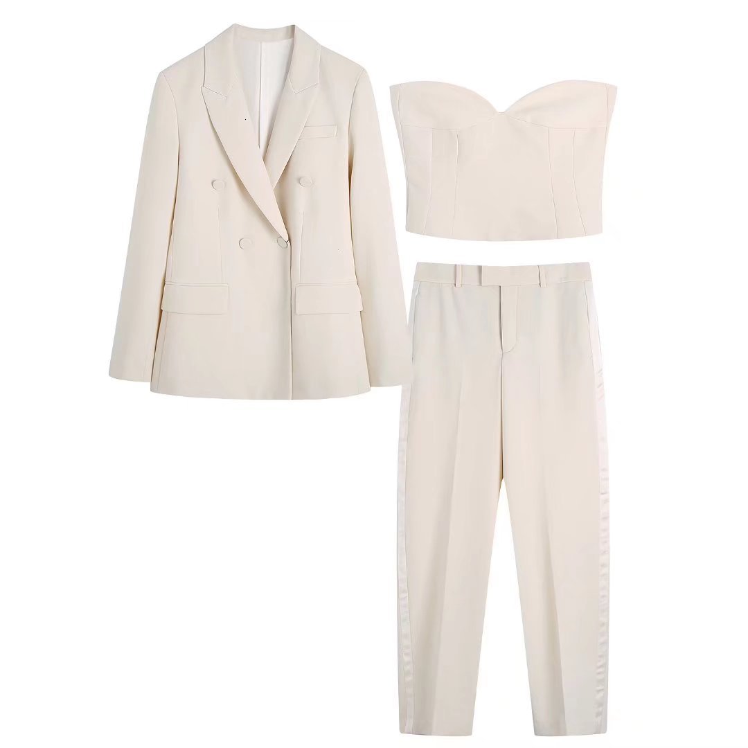 Women's Suits Blazers Slim doublebreasted blazer corset pants three pieces 230203, Beige
Women's Suits Blazers Slim doublebreasted blazer corset pants three pieces 230203, Beige
