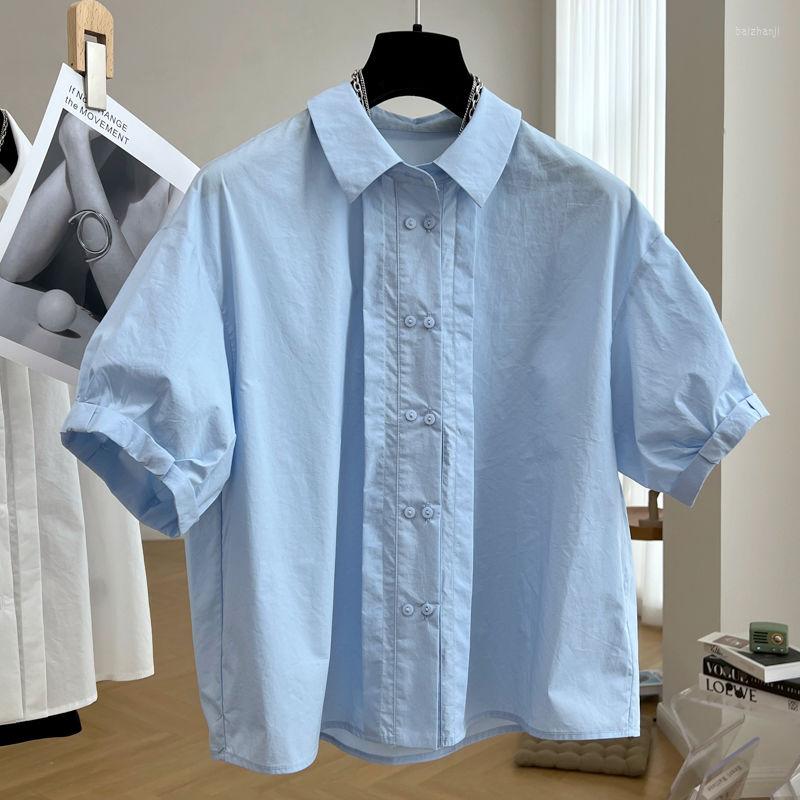 Women's Blouses Short Sleeve Button Up Shirts Women Turn Down Collar Double Breasted Pleated Cotton Blouse Orginal Design Chic Loose Tops, White
Women's Blouses Short Sleeve Button Up Shirts Women Turn Down Collar Double Breasted Pleated Cotton Blouse Orginal Design Chic Loose Tops, White