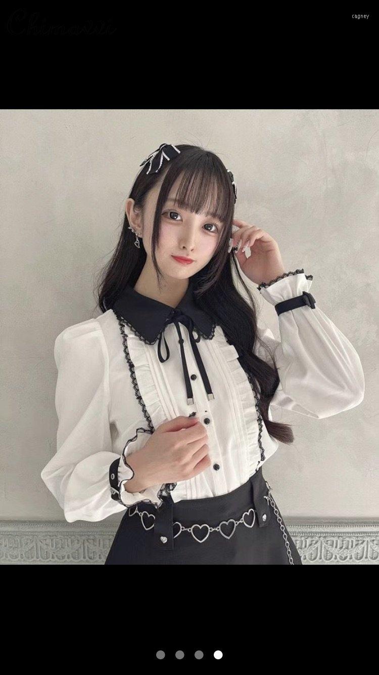 Women' Blouses Sweet Lolita Shirt Fashion Colorblock Loose Slim Temperament Long Sleeve Pleated Lace Student Heart Buckle Blouse Women, White
Women' Blouses Sweet Lolita Shirt Fashion Colorblock Loose Slim Temperament Long Sleeve Pleated Lace Student Heart Buckle Blouse Women, White