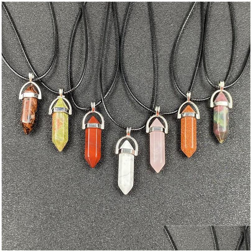 Pendant Necklaces Healing Crystal Natural Stone Pillar Shape Charms Turquoise Tiger Eye Green Rose Quartz Rope Chain Wholesa Dhgarden Dh9Dl
Pendant Necklaces Healing Crystal Natural Stone Pillar Shape Charms Turquoise Tiger Eye Green Rose Quartz Rope Chain Wholesa Dhgarden Dh9Dl